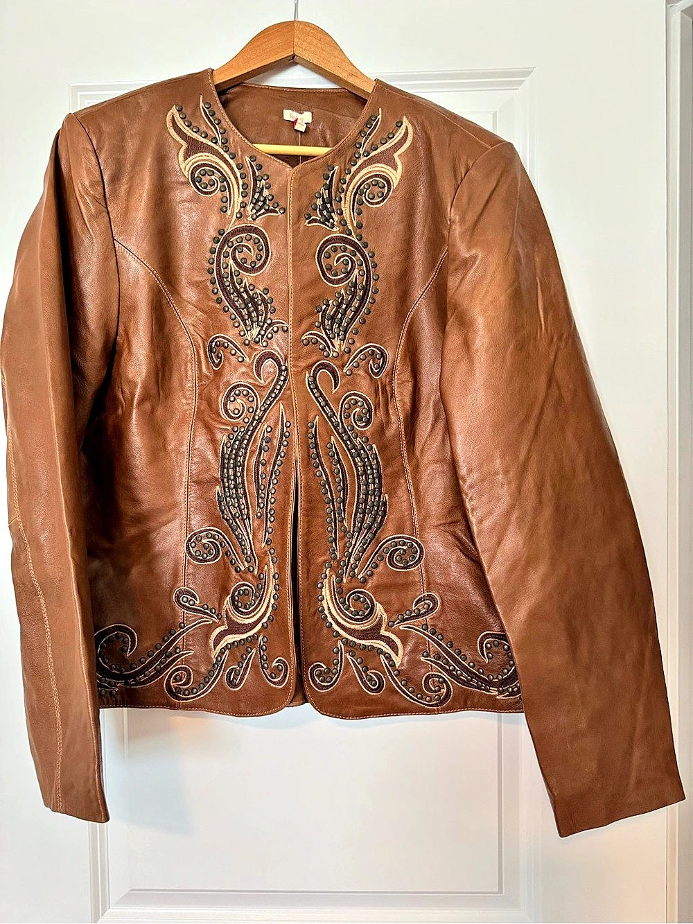 Rebo Paisley Embellished Leather Jacket XL NWT